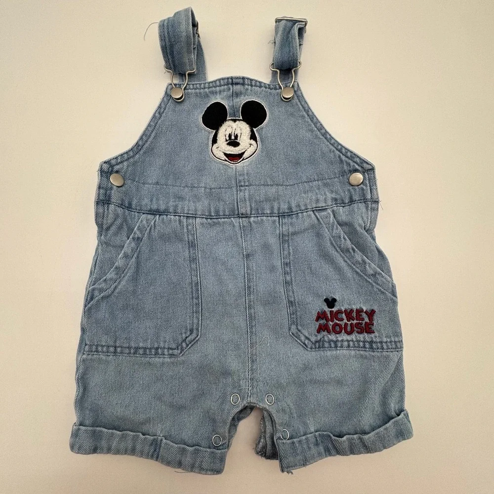 Disney Baby Mickey Mouse Denim Shortalls Overalls Romper 12 Months Blue